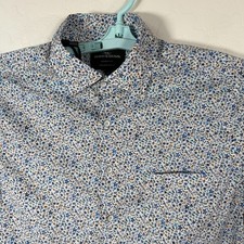 Rodd  Gunn Shirt Mens Medium White Blue Button Up Floral Short Sleeve New