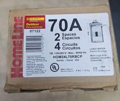 NEW SQUARE D HOMELINE HOM24L70RBCP 70AMP 2 SPACE 4 CIRCUIT Load Center