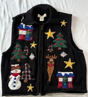 VTG Bechamel Women's M Ugly Christmas Sweater Vest Full Zip with Multiple Scenes