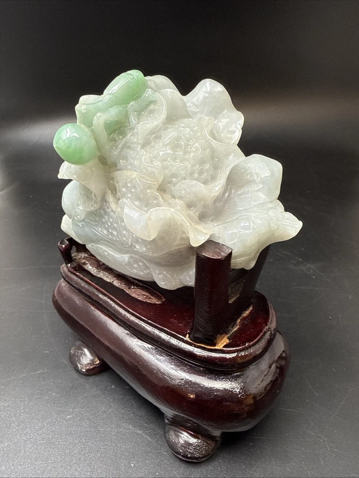 GRAN ESTATUA ANTIGUA Jade Bok Choy 🥬 con soporte de China Foto 2 de 4