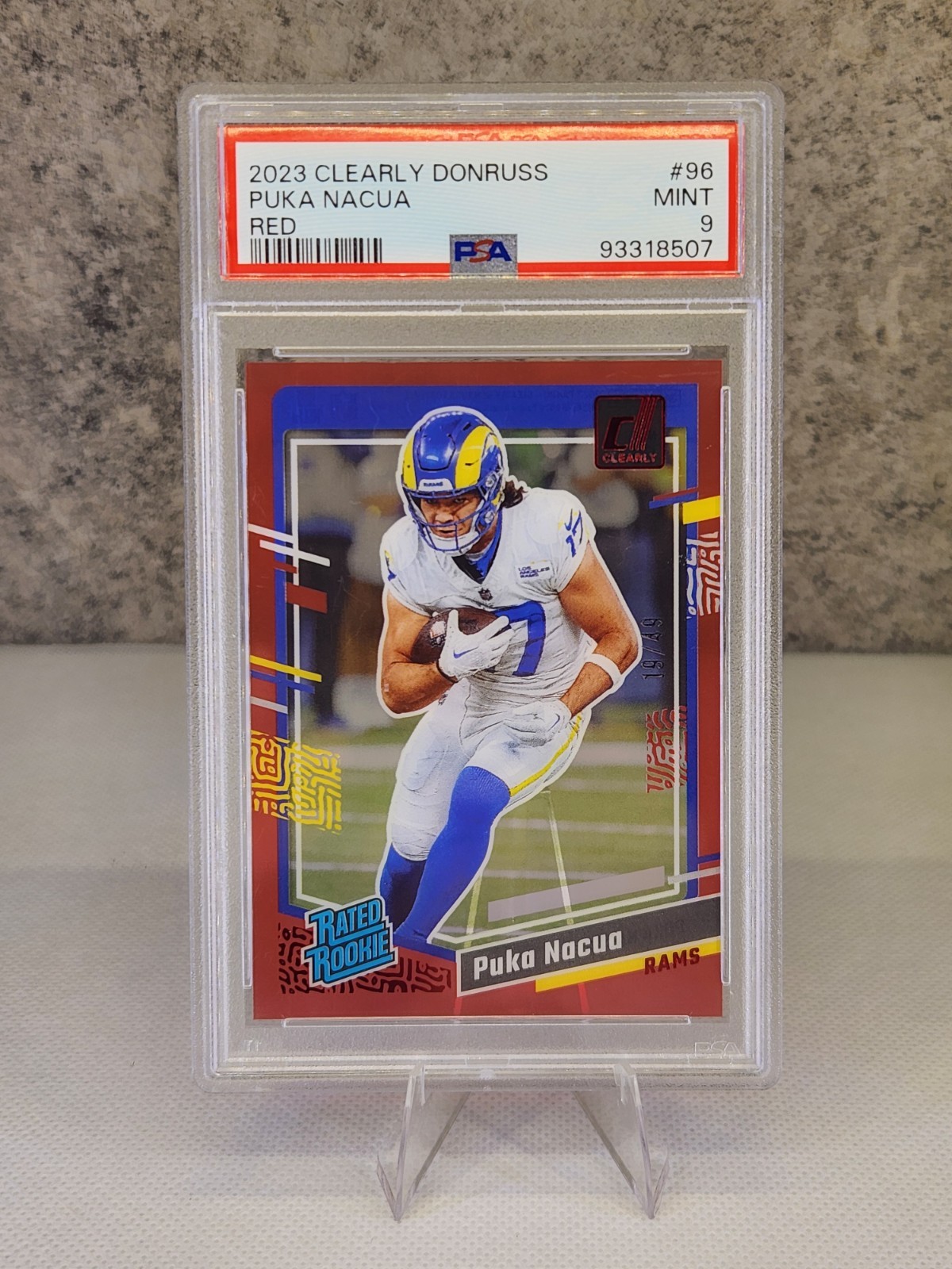 2023 Clearly Donruss Puka Nacua 96 Red Rookie /49 PSA 9 Los Angeles Rams
