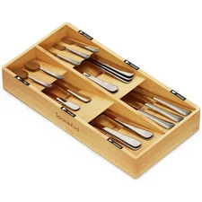 SpaceAid Bamboo Silverware Drawer Organizer with Labels, Kitchen Utensil Tray...