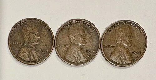 1914 s lincoln cents Lot of 3 fine