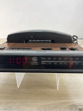 Vintage General Electric GE 7-4711C AM/FM Radio Alarm Clock Telephone Brown WRKS