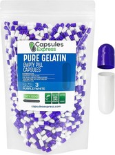 Size 3 Purple  White Empty Gelatin Pill Capsules Kosher Gel Caps Purple/White