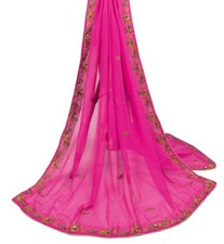 Sushila Vintage Pink Dupatta Hand Embroidered Floral Pure Georgette Long Stole