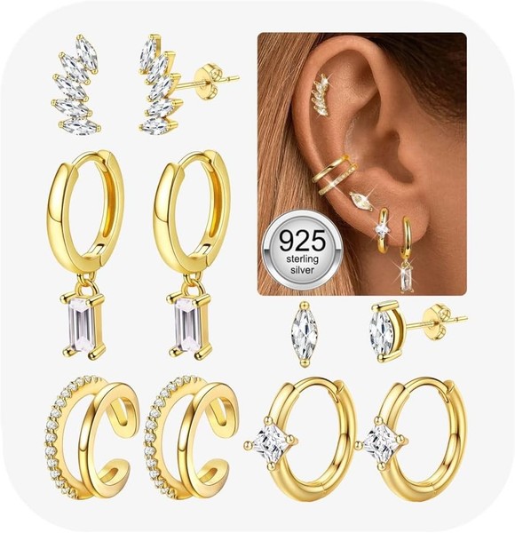 Ohrringe Silber 925 14 Karat Vergoldet Hypoallergen Zirkonia Set FüR Damen-image