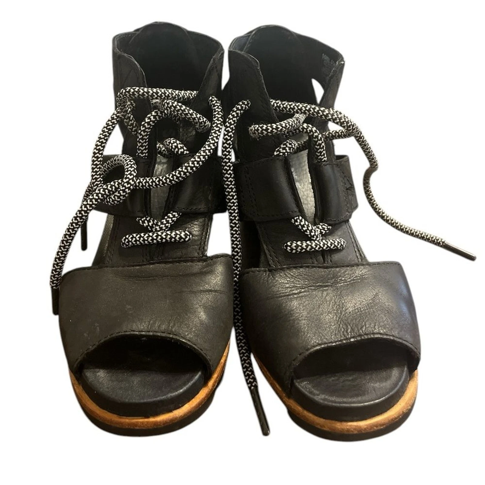 sorel leather lace-up wedge 
