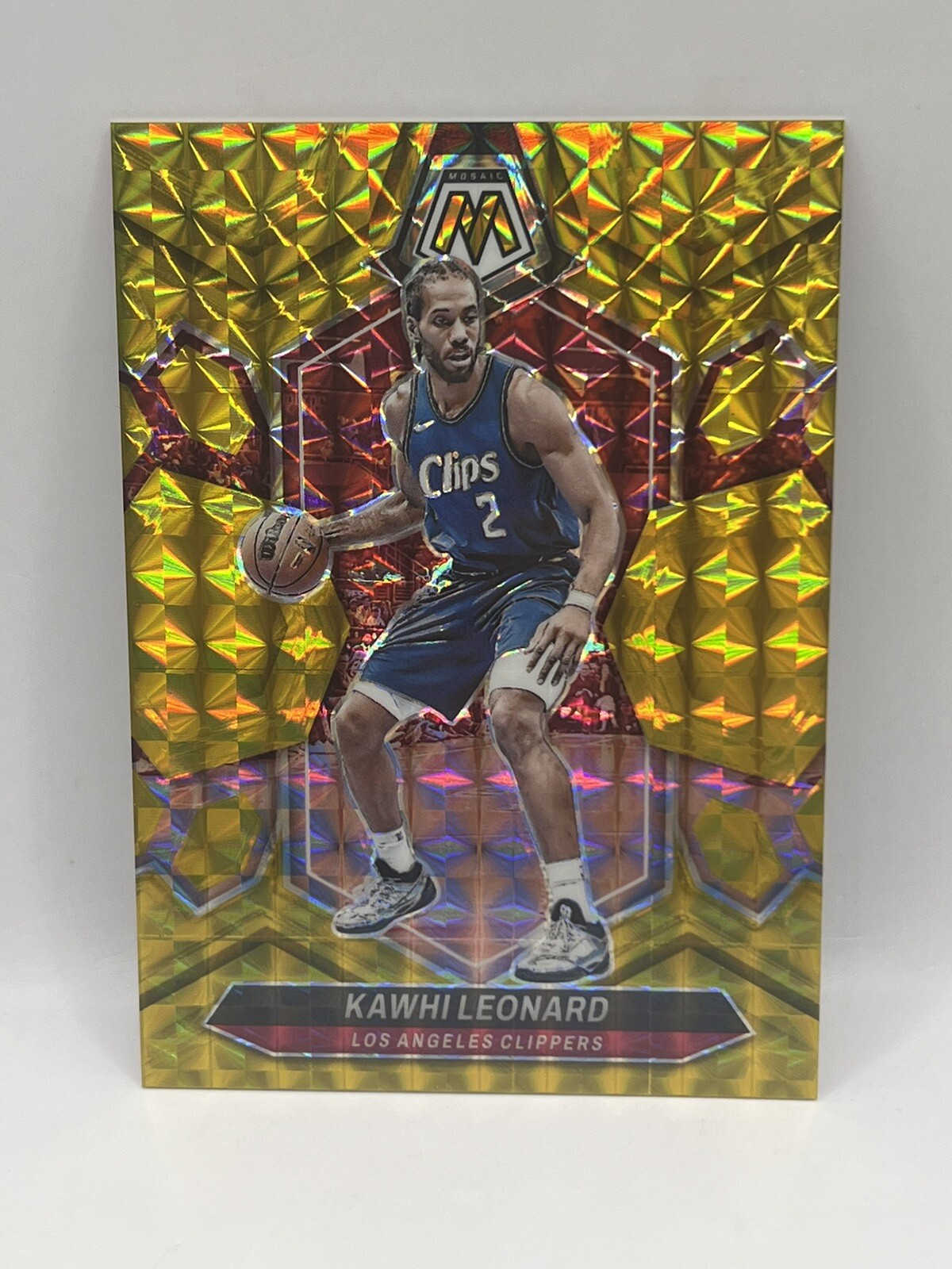 2023-24 Mosaic Kawhi Leonard Gold Prizm 1/10 #149 FIRST ON PRINT NBA LA Clippers