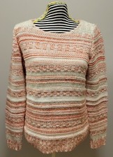 Loft Pink/Beige Striped Cotton Blend Chunky-Knit Summer Sweater Size S