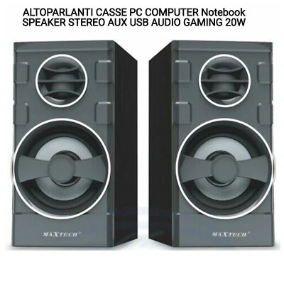MAXTECH ALTOPARLANTI CASSE PC COMPUTER Notebook SPEAKER STEREO AUX USB AUDIO GAMING 20W