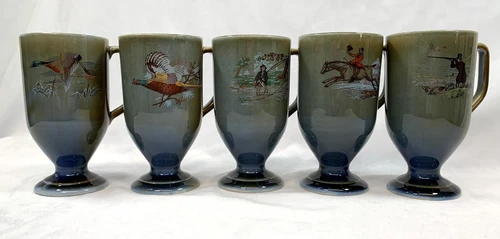 Set of 5 Wade Porcelain Pedestal Mug Cup Made in Ireland with Hunting Images
