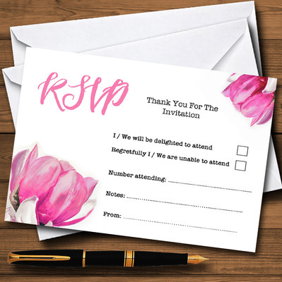 Aquarell Rosa Magnolien Personalisierte RSVP Karten