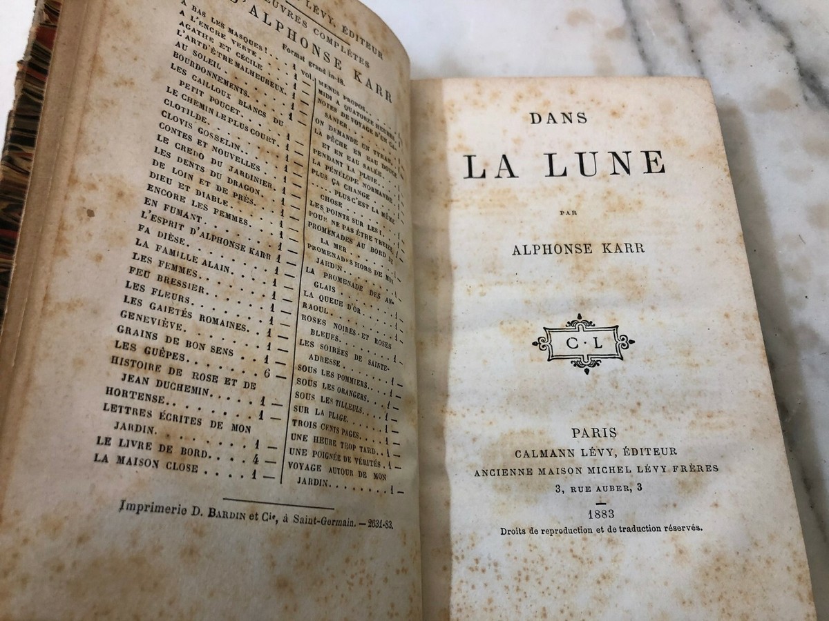 Antico libro Alphonse Karr Dans la lune 1883 prima edizione