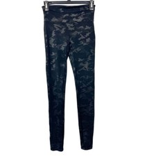 Spanx Black Faux Leather Camo Full Length Leggings - Size Small