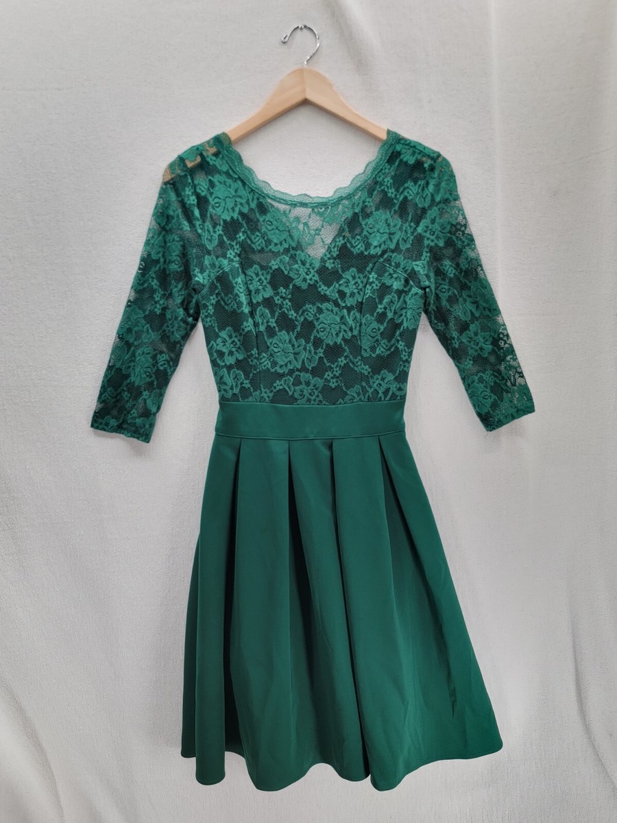 miusol green dress Vintage Floral Lace Ruffle Half Sleeve Formal Evening Long Dress  Miusol