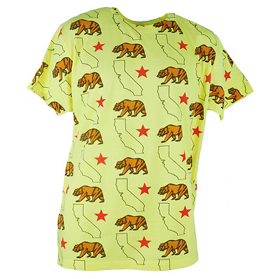 California Republic Cali Bear Logo Repeat Yellow Graphic Adult Tshirt Tee 