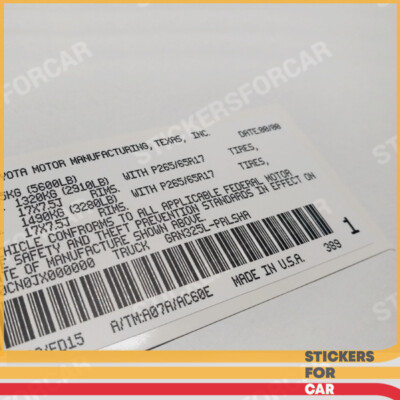 Toyota USA VIN Stickers Quality Vinyl Duplicate Replica [U.S. TAX
