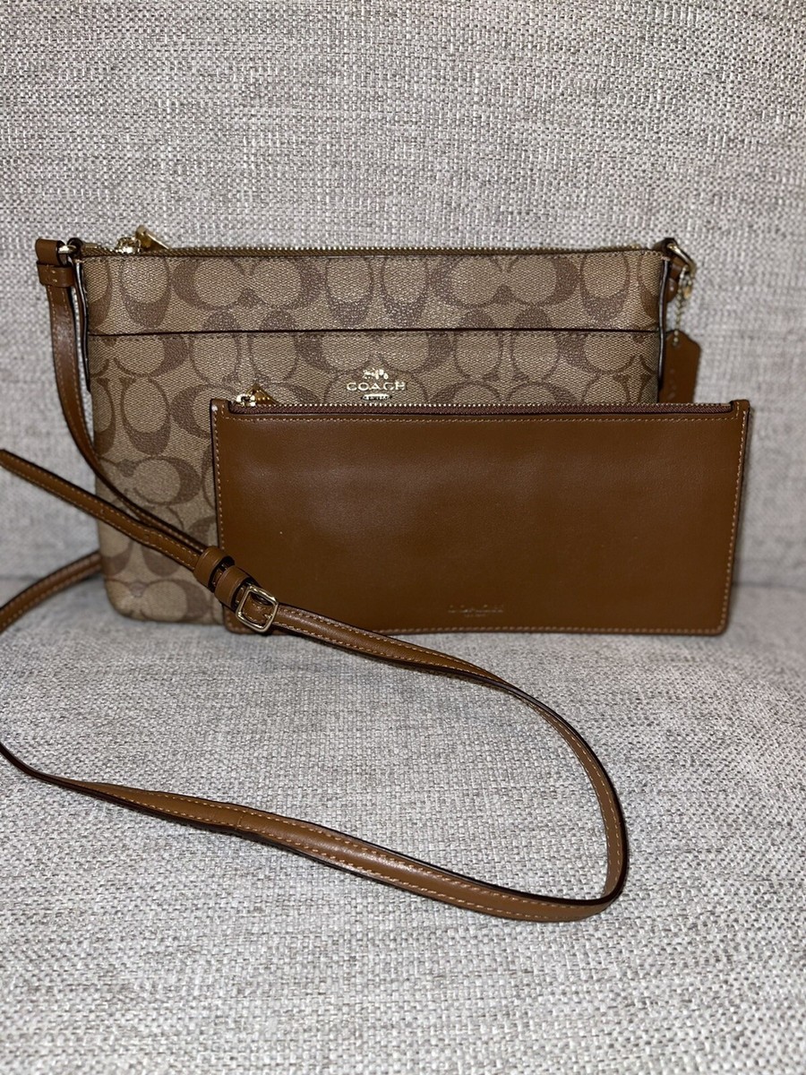 Coach Crossbody Dark Signature Leather/ Brown With Removable