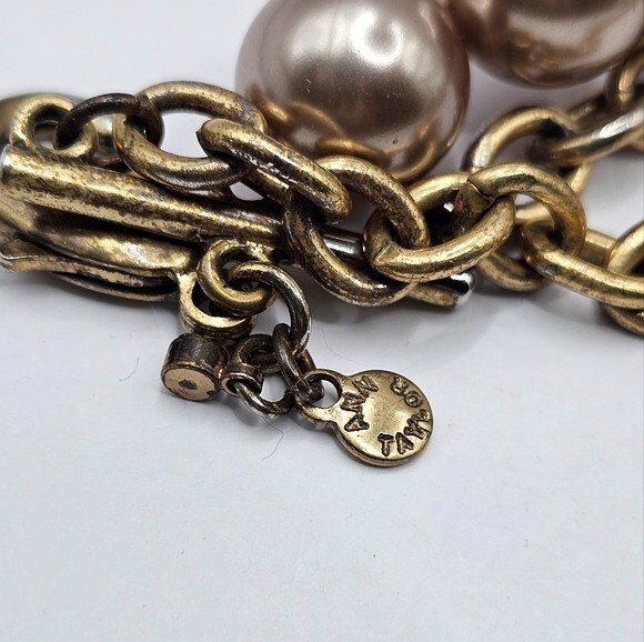 Signed Ann Taylor Rhinestone Dangles Necklace Gol… - image 6