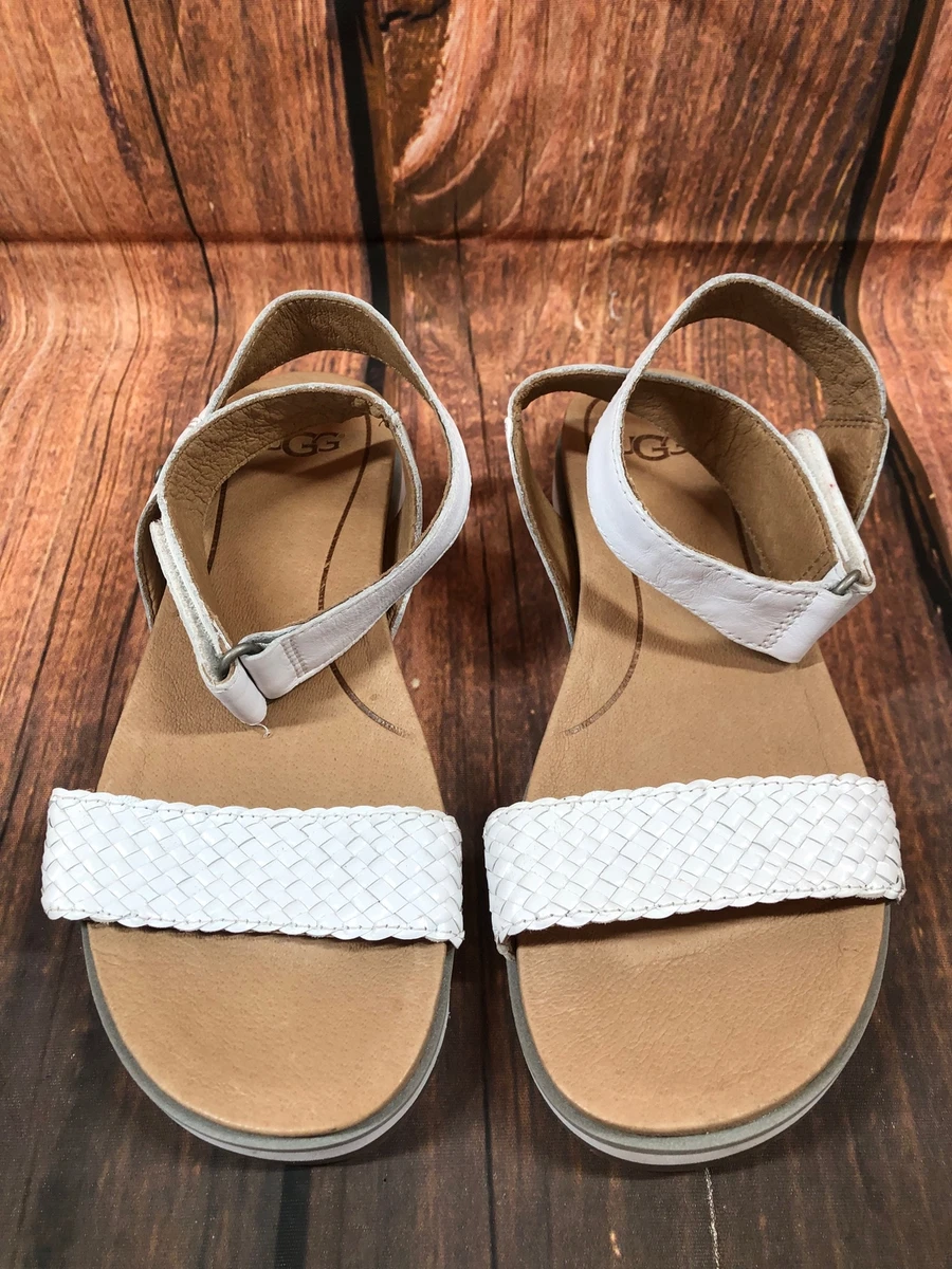 UGG Laddie White Leather Ankle Straps Sandals Womens 5 36 5L8