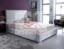 Image of Crushed Velvet Sleigh Bed Frame Upholstered Single Double King Size 4'6 5FT 6FT