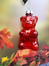 RED Gummy Bear Candy Food Christmas Holiday Ornament Glass Sweet Treat