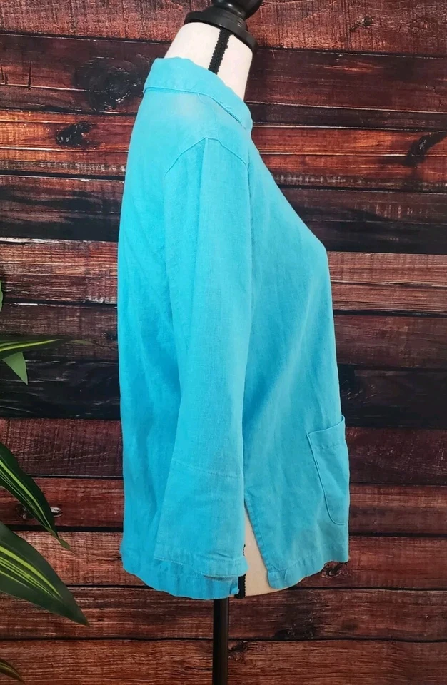 Белая рубашка-олень размер маленький женский топ на пуговицах льняная смесь Neptune синий - Изображение 3 из 4