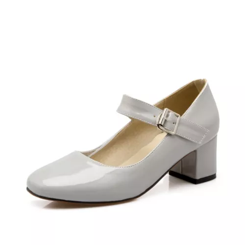 Women's Mary Jane Shoes Fashion Chunky Mid Heel Pumps Patent Leather Shoes Size - Picture 10 of 29
