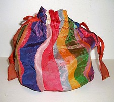 Antique 1900 Edwardian Handmade Silk Drawstring Sewing Bag Colorful Functional