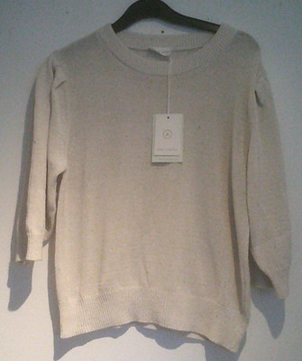 Strickpullover BUFFY von Jane Lushka Farbe White/silver glatt 3/4-Arm Gr. L NEU