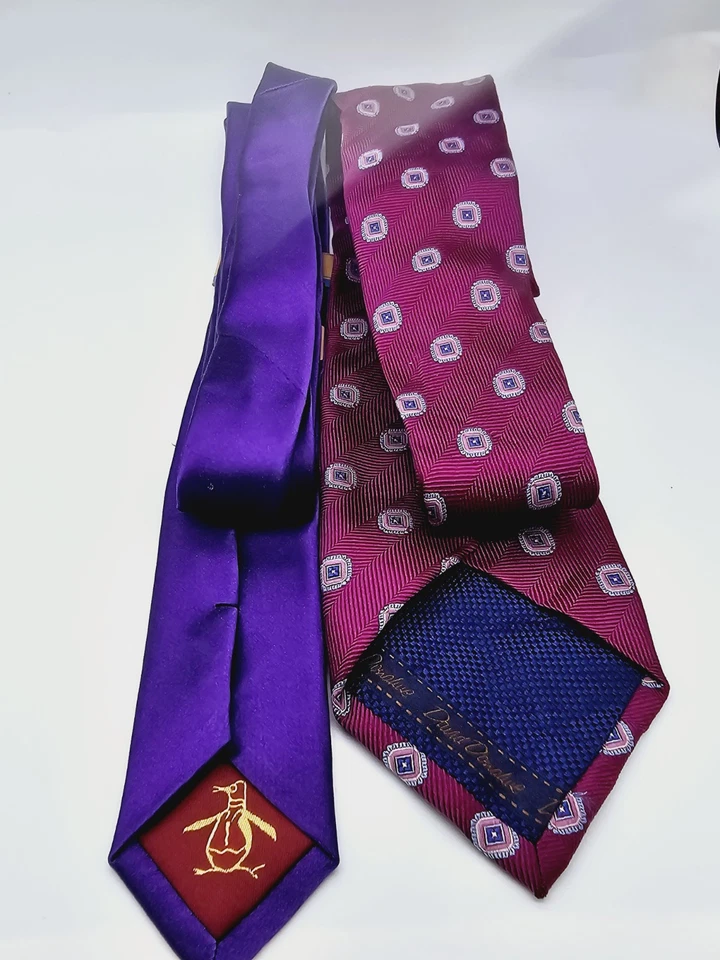 Penguin Skinny Tie Purple & David Donahue Berry  Tie Lot - Image 3 of 4