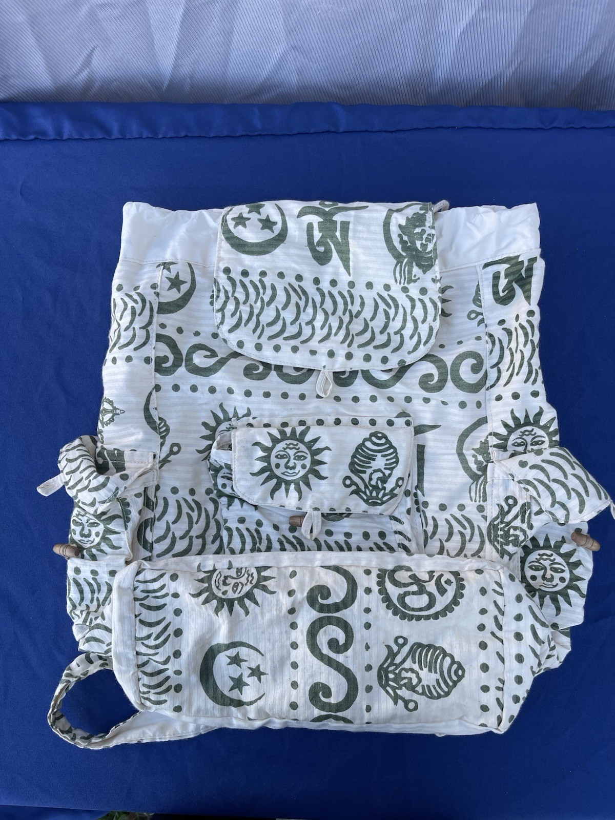 Boho Lightweight Drawstring Cotton Backpack Cream… - image 11