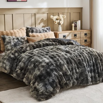 Lotus Karen Fluffy Comforter Cover Set - Rabbit Fluff Faux Fur Duvet Cover Full