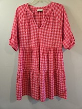 Vineyard Vines Women's Harbour Gingham Tiered Dress Tea Rose Measurement Small