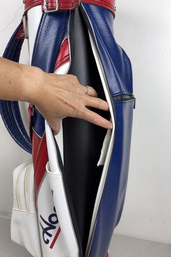 VTG Ben Hogan Leather Golf Club Bag 6 Way Red White & Blue w/ Rain cover USA 90s - Picture 14 of 24