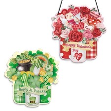 Happy Valentine's Day Door Sign Double Sided St. Patrick's Day Hanging Wreath...