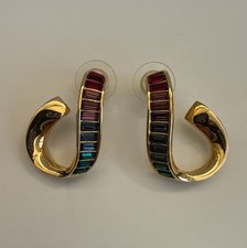 Vintage Swarovski Gold Plated Swirl Crystal Pierced Earrings 