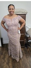 Xscape Off-Shoulder Lace Dress Petites Size 10 Mauve Pink Mother of the Bride
