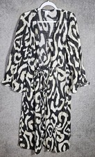 H M Sheer Tie Front Kimono Duster Cover Up Womens Sz M Animal Print Beach Boho