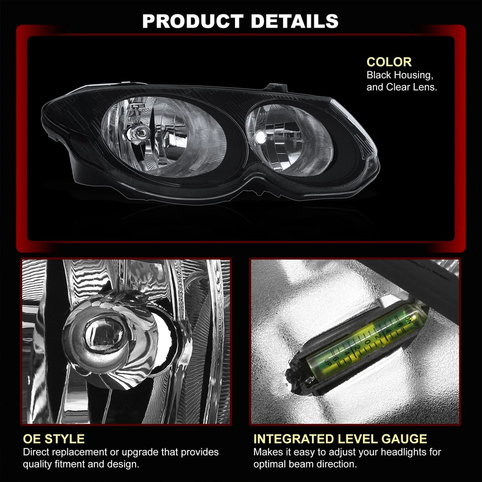 Juego de faros transparentes diestros+derechos estilo OE negro para Chrysler 300M 1999-2004 Foto 4 de 4