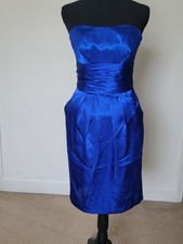 David’s Bridal Royal Blue Satin Strapless Cockail Dress with Pockets Size 4