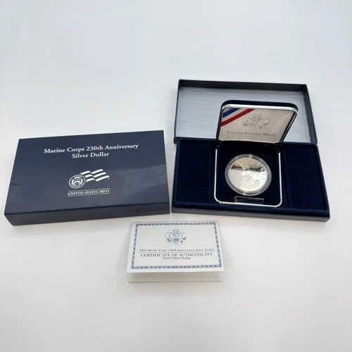 2005-P $1 US Marine Corps 230th Anniversary Commem Silver PROOF Coin OGP & COA