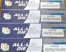 LOT OF 4 DIE CAST ALUMINUM LED EXIT SIGN GREEN LETTERS SINGLE FACE W/ BATTERY