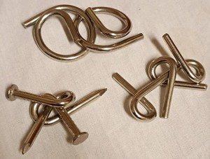 Metal Nail & Ring Disentanglement Brain Teaser Puzzle, Silver, Ages 8-11