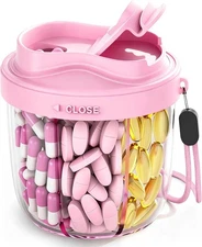 Cute Pill Organizer,Pill Dispenser with 7 Large Compartments,Portable Pink 