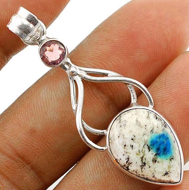 Natural K2 Granite With Azurite 925 Sterling Silver Pendant Jewelry @16-8