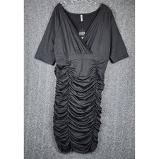 Poseshe Bodycon Dress Women 2XL Black Ruched Surplice V-Neck Half Sleeve NWT