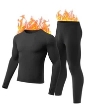 Long Johns for Men Thermal Underwear Soft Fleece Lined Base Layer X-Large Black