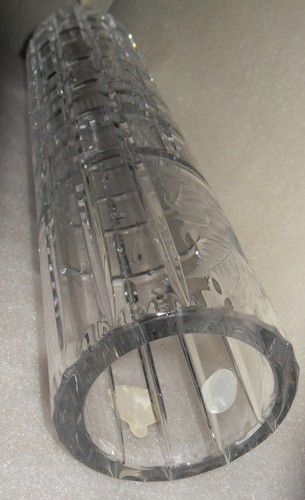 VTG Bohemian Hand Cut Floral Etch Lead Crystal Tall 12" Glass Vase Czech Signed - Afbeelding 12 van 17